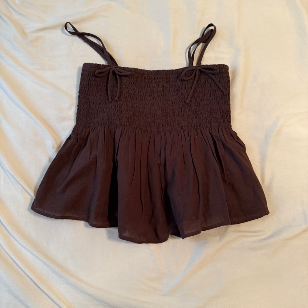 Brown Smocked Strap Top
